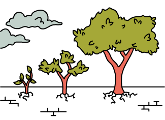 Three Resilient trees bursting through the concrete